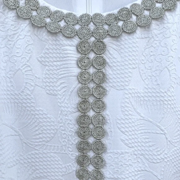 Pappagallo Natural White/Gold Textured Floral Print Sheath Dress - Picture 16 of 16